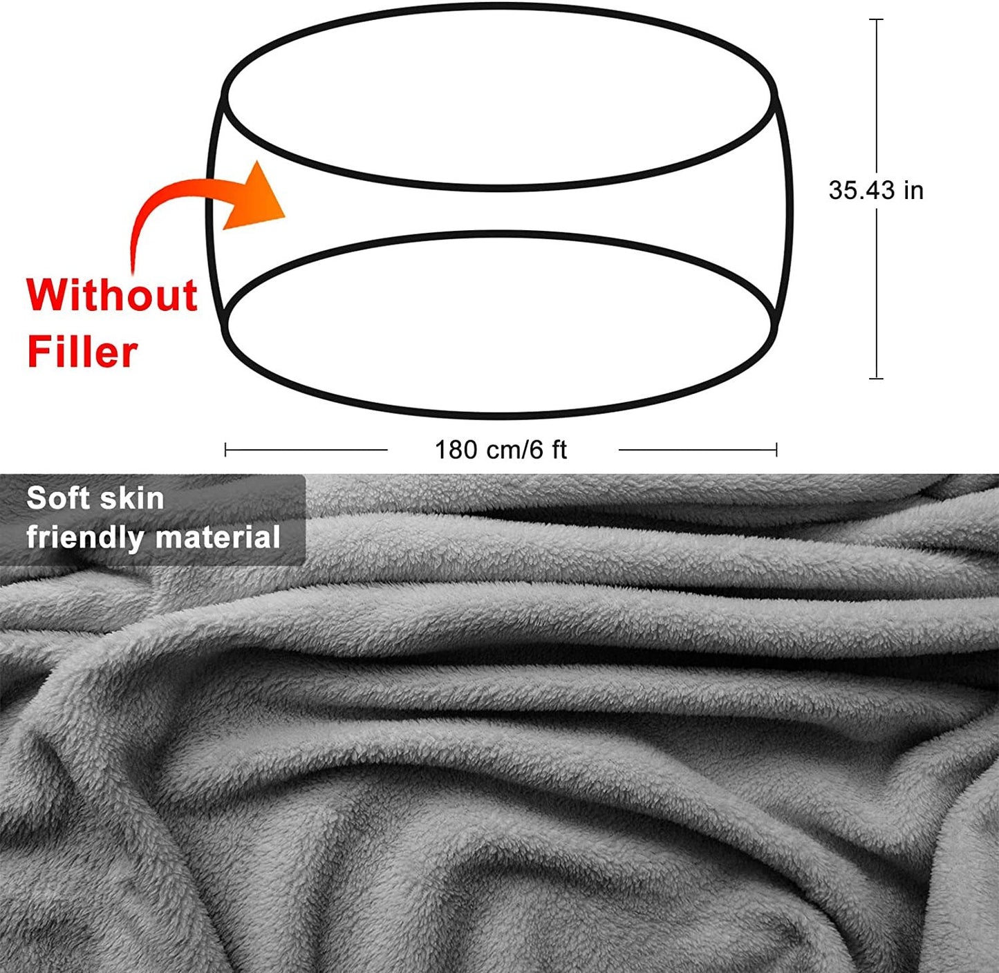 Bean Bag Chair, Lazy Sofa Bed Cover,5ft Snow Gray