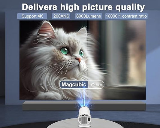 Mini Projektör 4K 1080P Desteği, Taşınabilir Projektör Wifi6 BT 5.0 Android 11, Akıllı Projektör Otomatik Yatay Düzeltme, 180° Döndürülebilir Açık Hava Film Projektörü Telefonla Uyumlu 