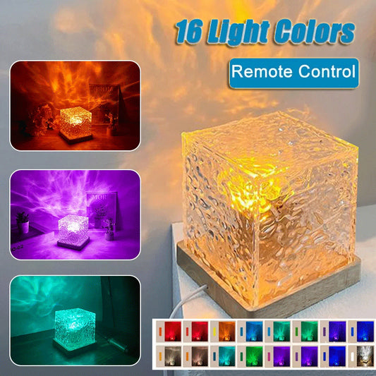 16 Renk LED Su Dalgası Ortam Gece Lambası USB Dönen Projeksiyon Kristal Masa Lambası RGB Kısılabilir Ev Dekorasyonu